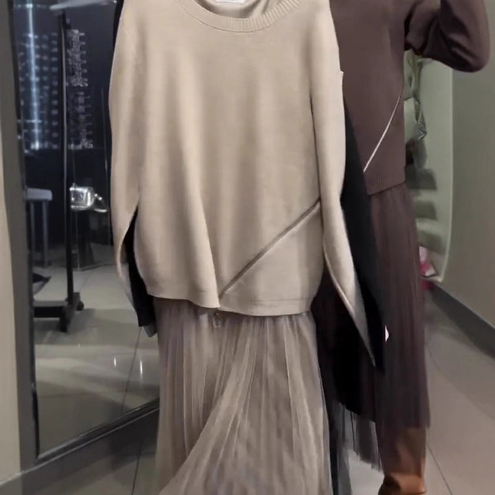 Kvinnes trendy, asymmetrisk genser med draping Skjora
