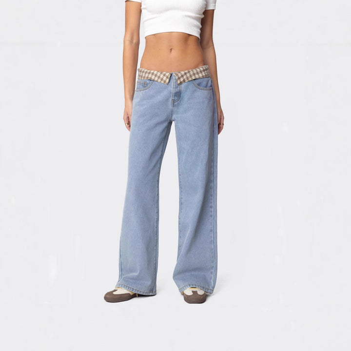 Dame Baggy Jeans med rutete belte Skjora