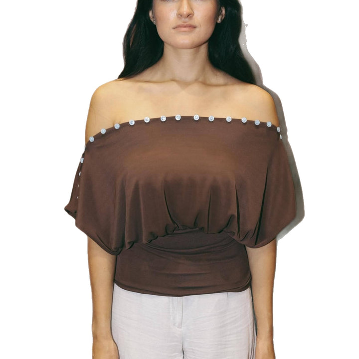 Dame Off-Shoulder topp med elegant knappdetalj Skjora