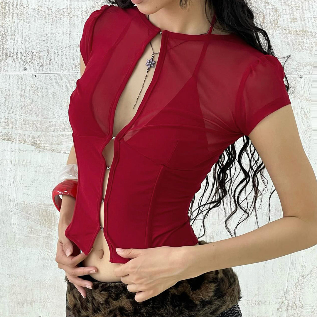 Damer Sporty Mesh-top med justerbar knytedetalj Skjora
