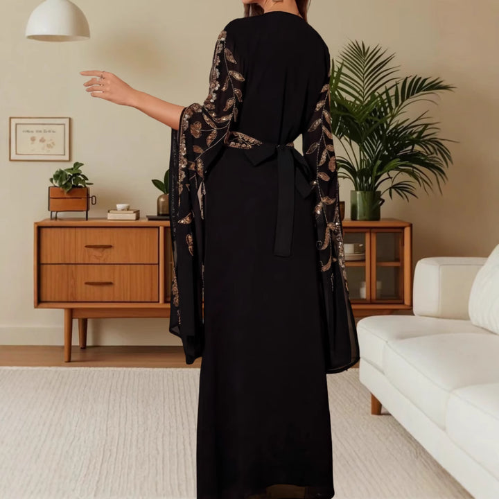 Kvinne Elegant Kaftan Kjole med Utsøkt Broderi og Flytende Snitt