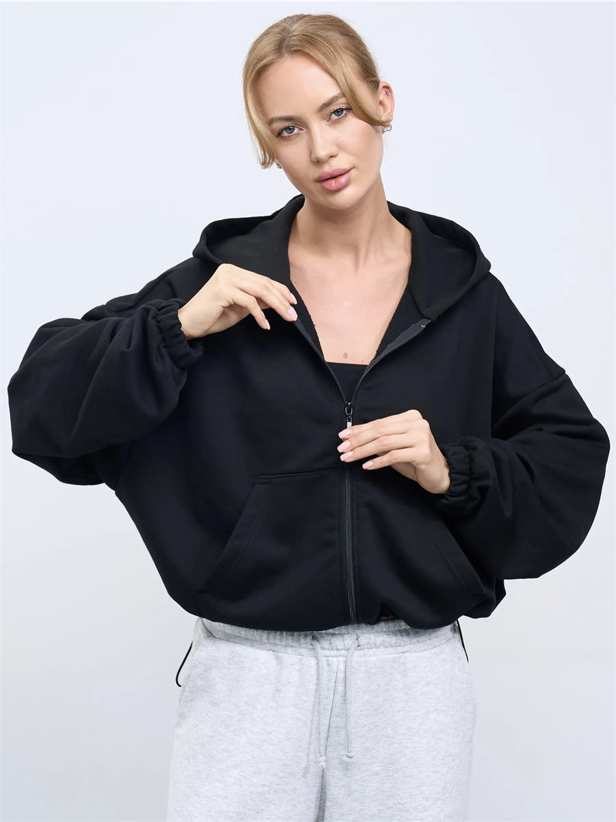 Damer casual cropped hettegenser med voluminøse ermer Skjora
