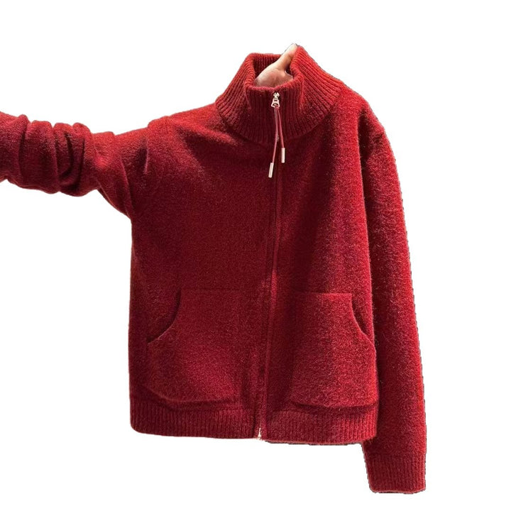 Kvinnens termisk cardigan med høy krage og to praktiske lommer.