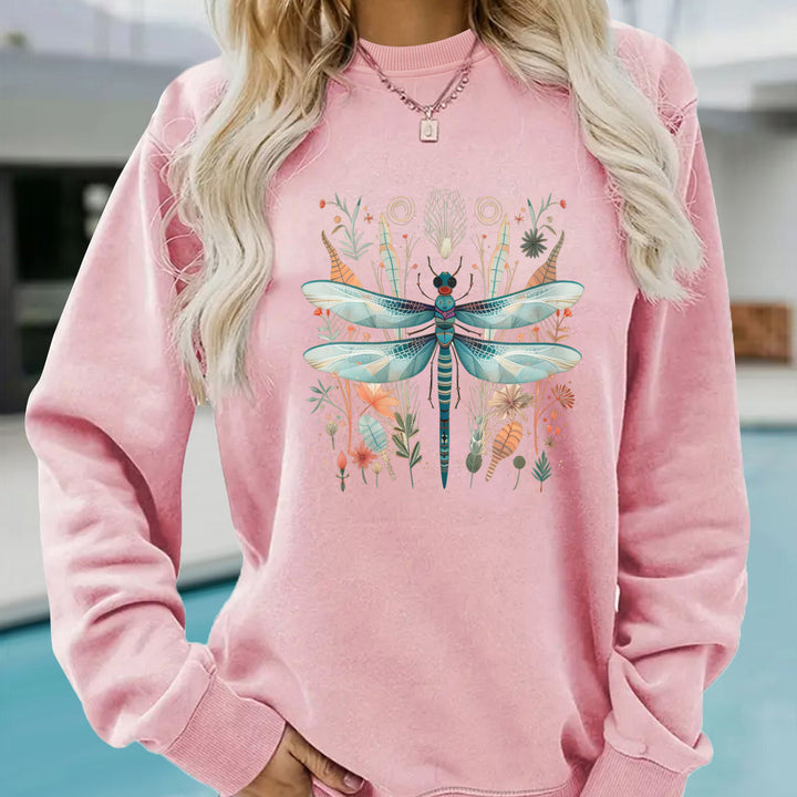 Kvinnegenser med unikt libelletrykk og botanisk design Skjora
