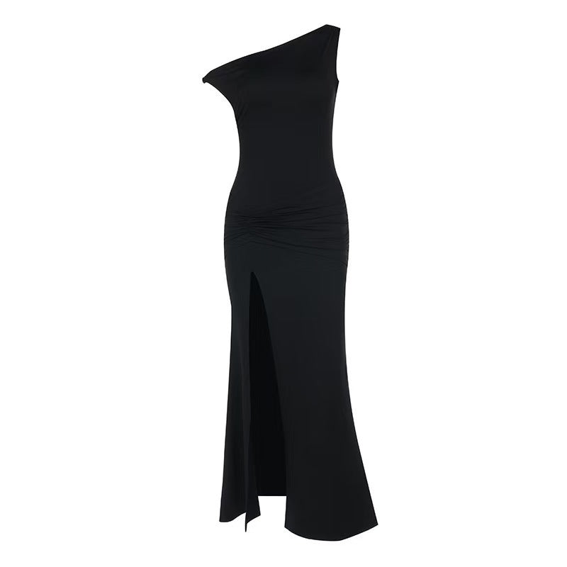 Damer Off-Shoulder Maxikjole med elegant volangdetalj og sidestrekk Skjora