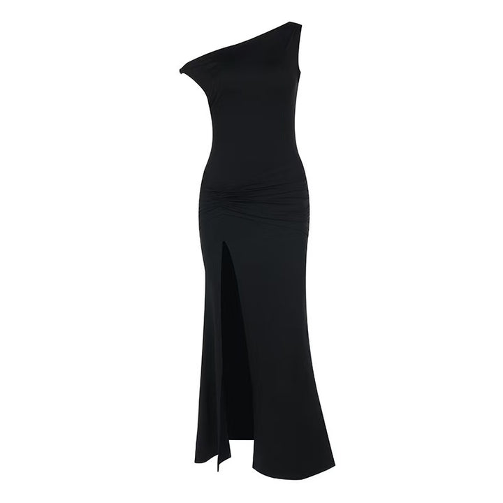 Damer Off-Shoulder Maxikjole med elegant volangdetalj og sidestrekk Skjora