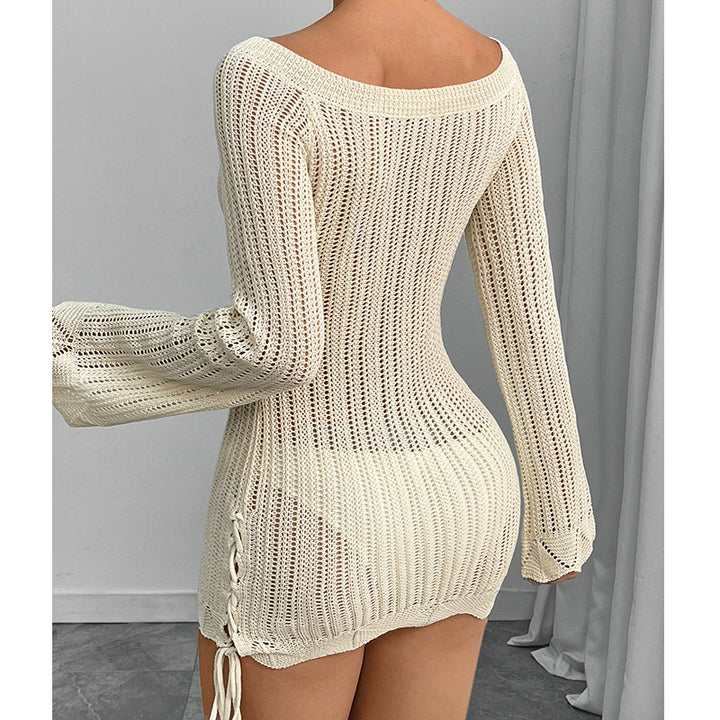 Damen Strickkleid mit offener Schulter und Schlitzdetails Skjora