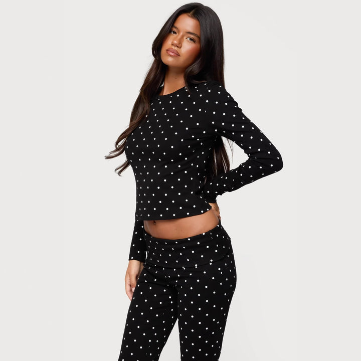 Dame Langermet prikket topp og leggings sett Skjora