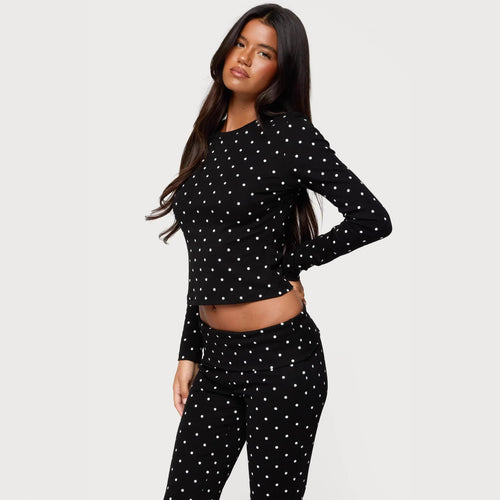 Dame Langermet prikket topp og leggings sett Skjora