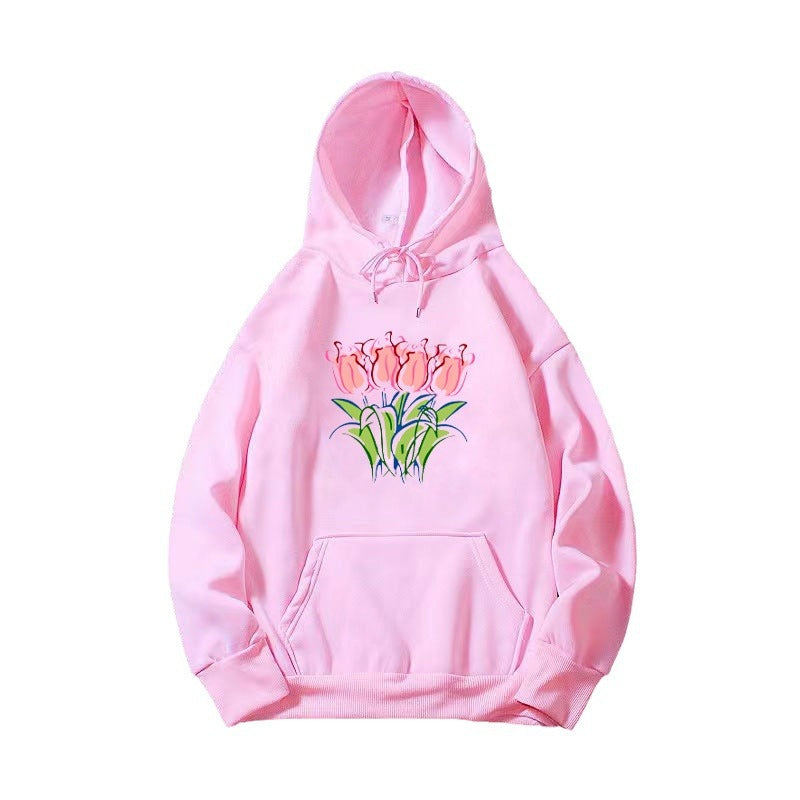 Dame hettegenser med blomster tulip-motiv Skjora