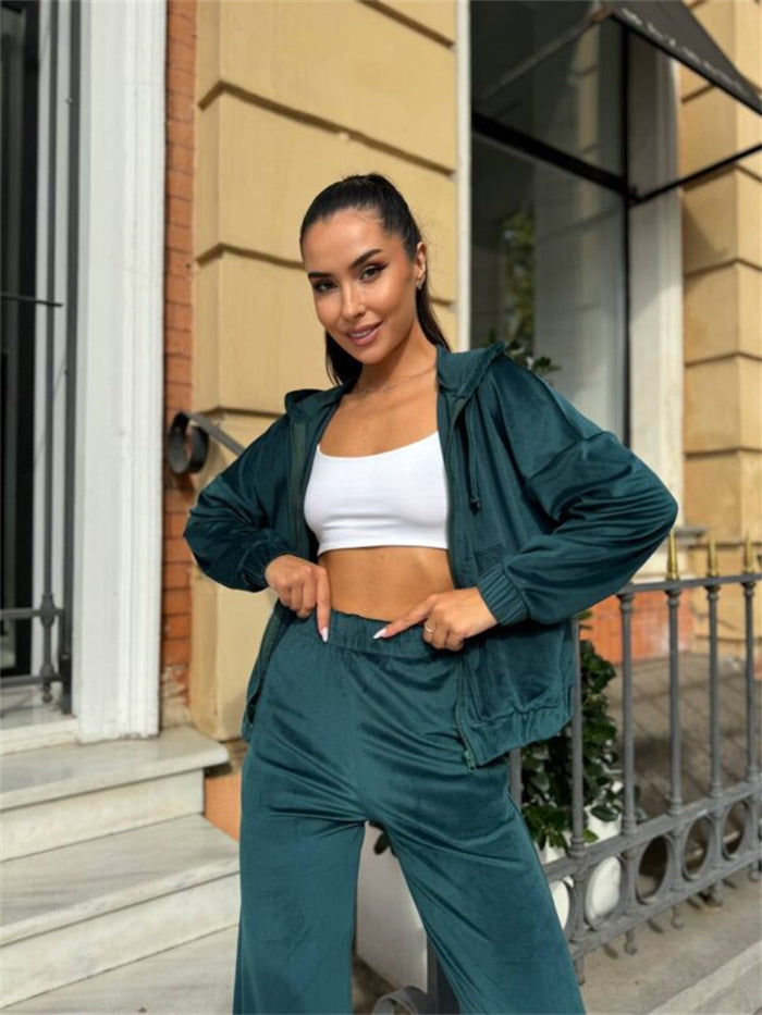 Kvinnelig sporty fløyels sweat suit med hette og komfortabel midje Skjora