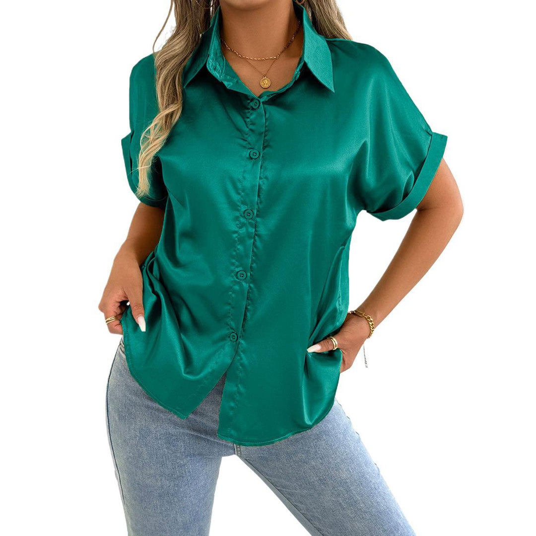 Dame satinbluse med avslappet snitt og elegant krage Skjora