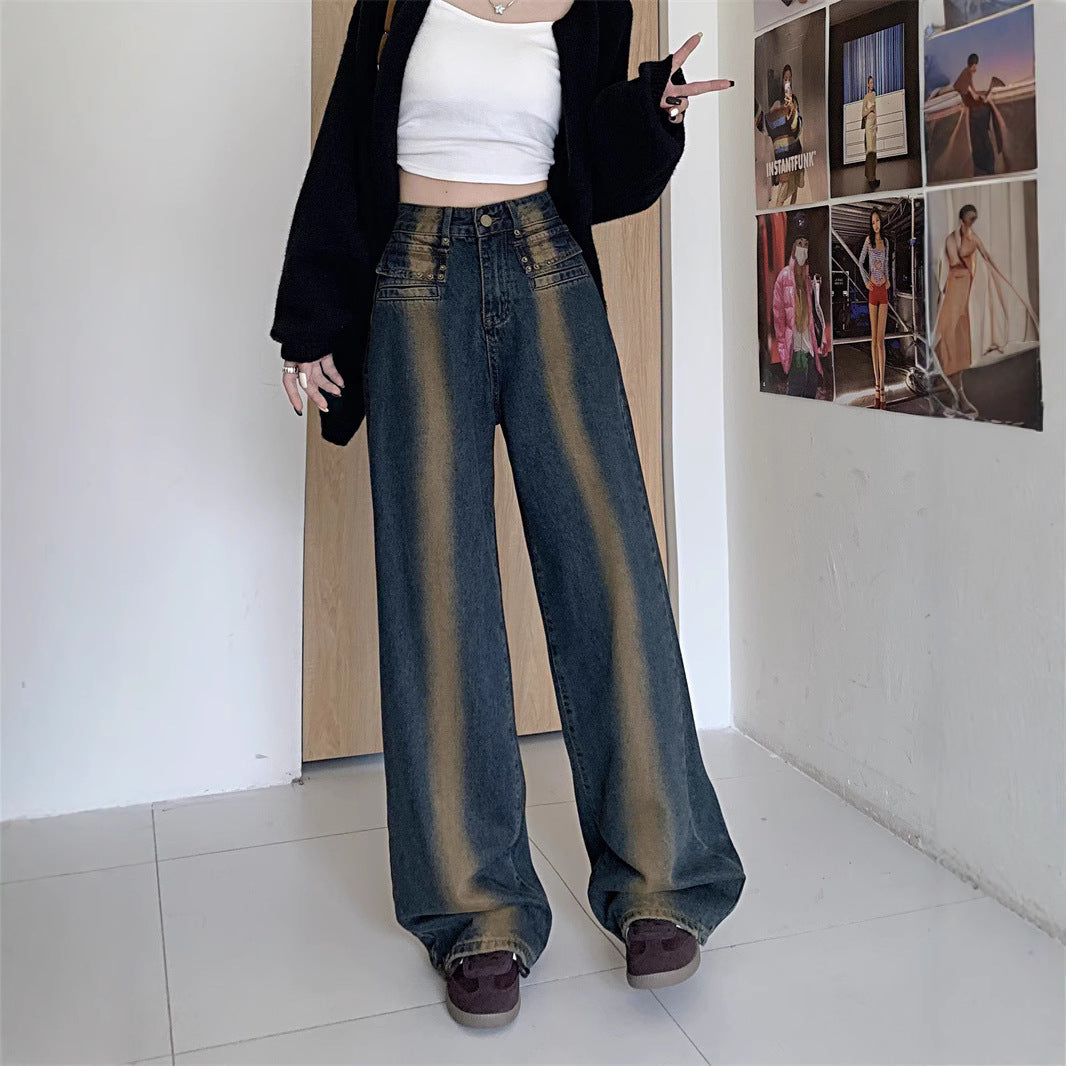 Dames brede jeans med detaljert knappdesign Skjora