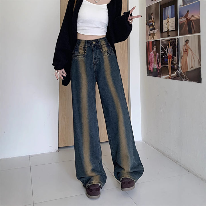 Dames brede jeans med detaljert knappdesign Skjora