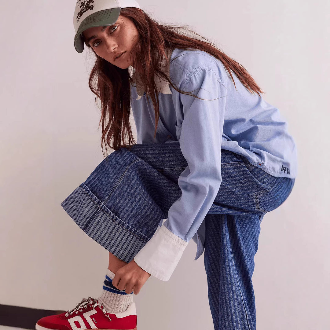 Damer Elegante vidt skårne jeans med påsydd striper Skjora