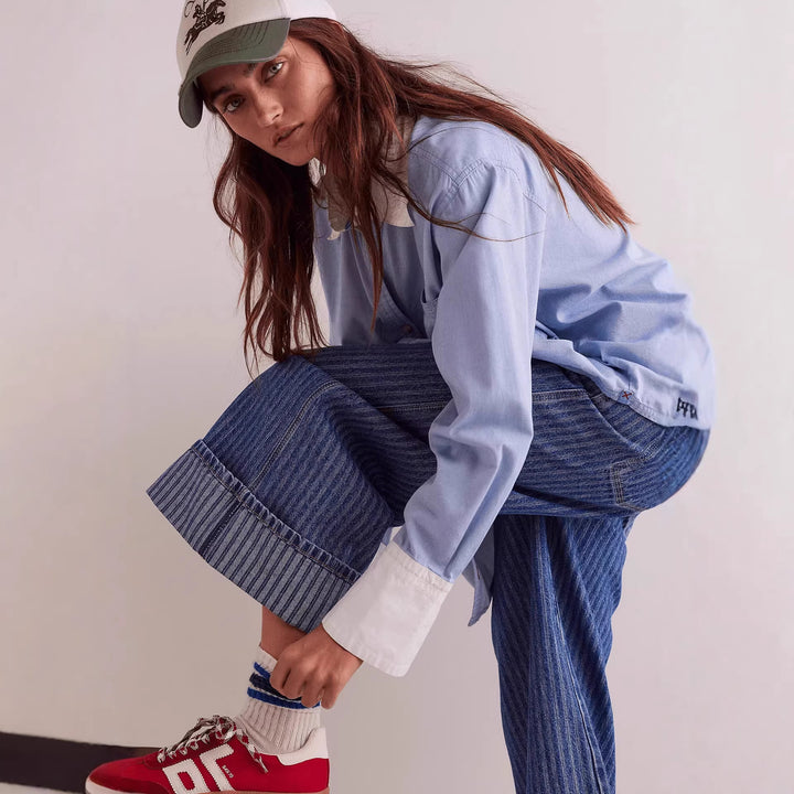 Damer Elegante vidt skårne jeans med påsydd striper Skjora