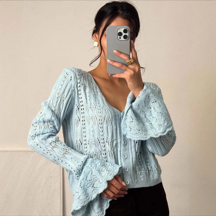 Dame cardigan med elegant blonde design og vide ermer Skjora