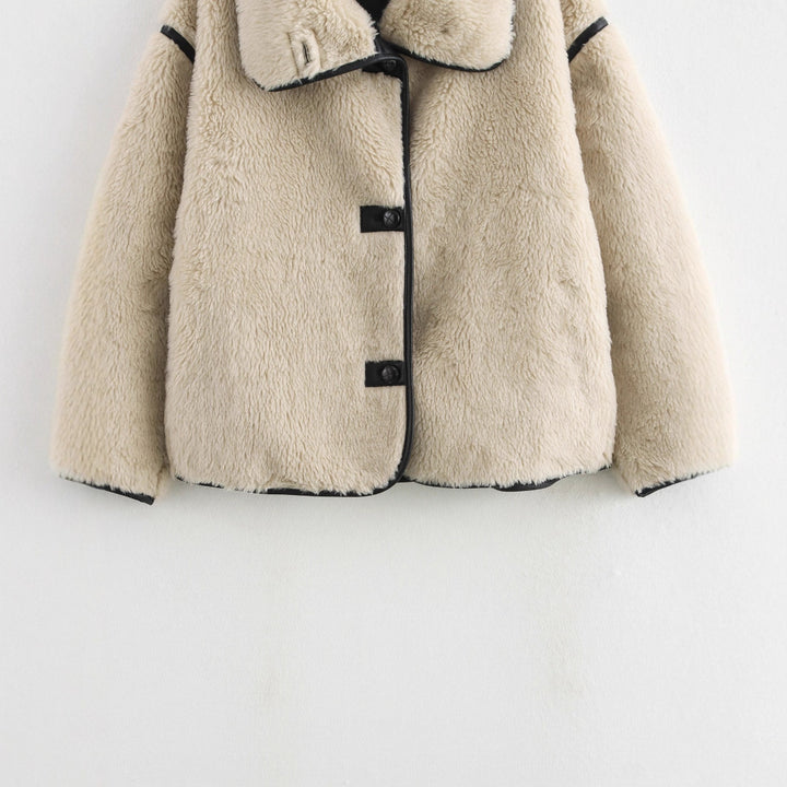Kvinnes Plush Oversized Jakke med Høy-Kvalitets Krage Skjora
