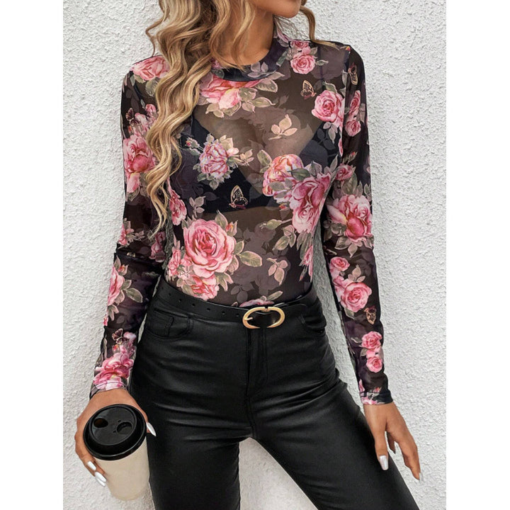 Dame Gjennomsiktig Bluse med florale detaljer og lange ermer Skjora