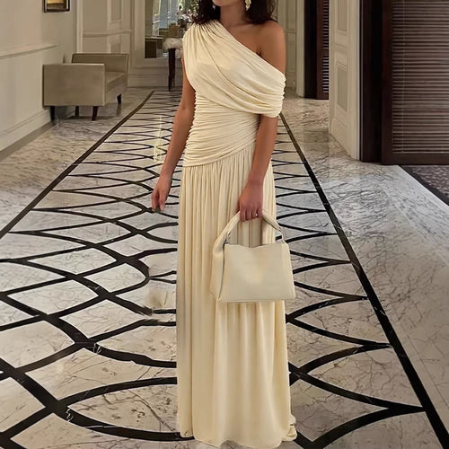 Dame Elegant omslagsmaxikjole med asymmetrisk snitt og høy kvalitets jersey Skjora