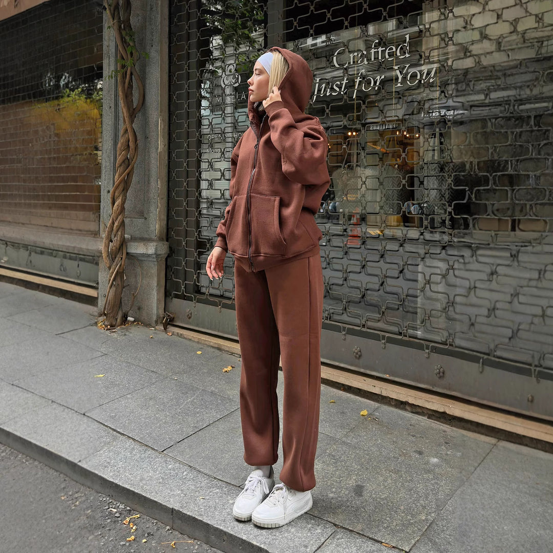 Damer sporty fleece-set medhette og vide bukser Skjora