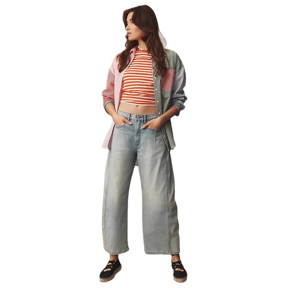 Dame baggy denimbukser i moderne snitt med høy midje Skjora