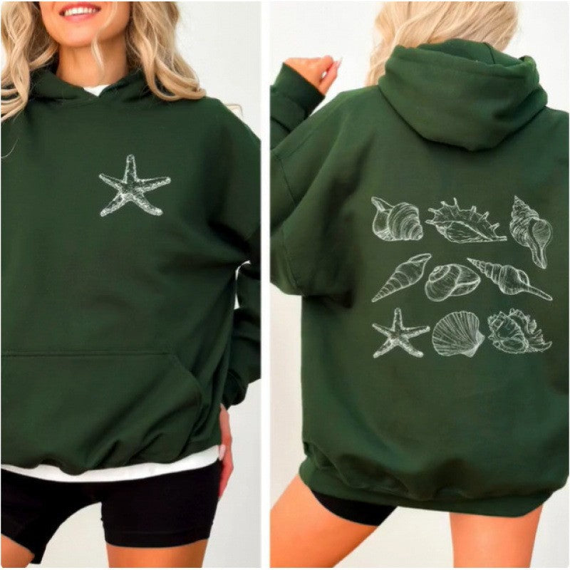 Kvinners oversized hettegenser med maritimt skalldesign Skjora