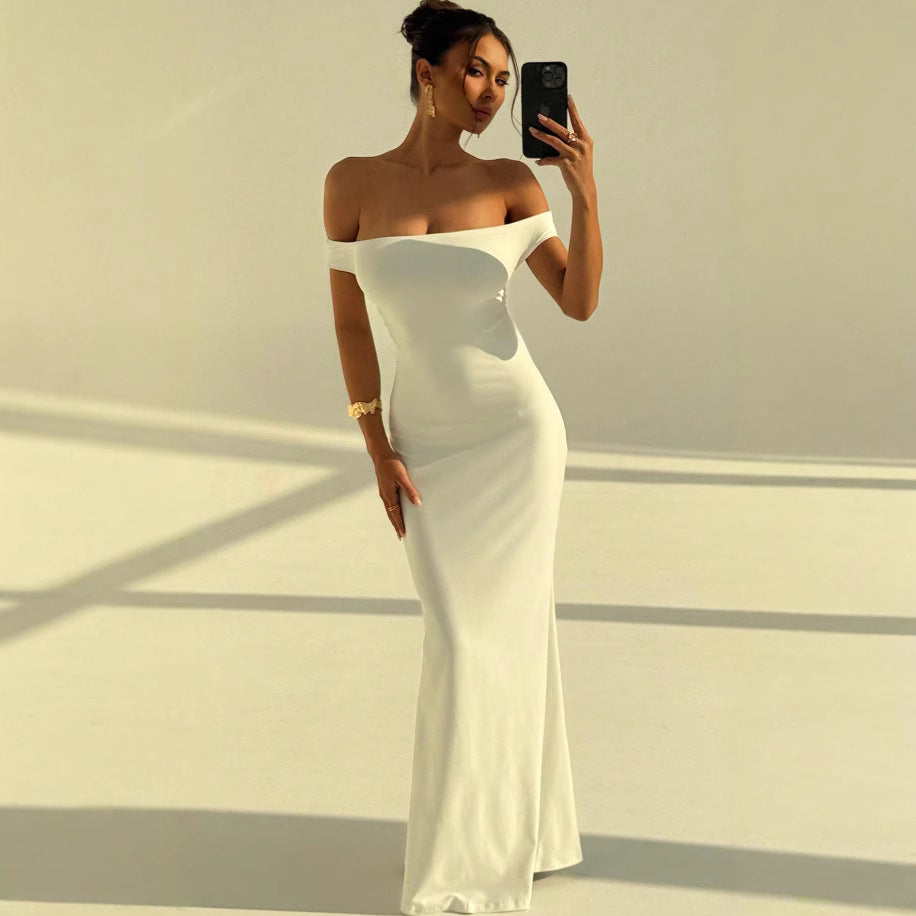 Damer Elegant Off-Shoulder Maxikjole med figurnær passform Skjora