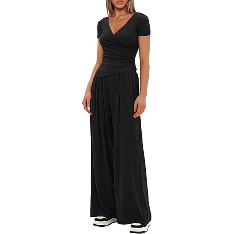Dame Elegant Innpakking Jumpsuit med vid ben og stilige detaljer Skjora