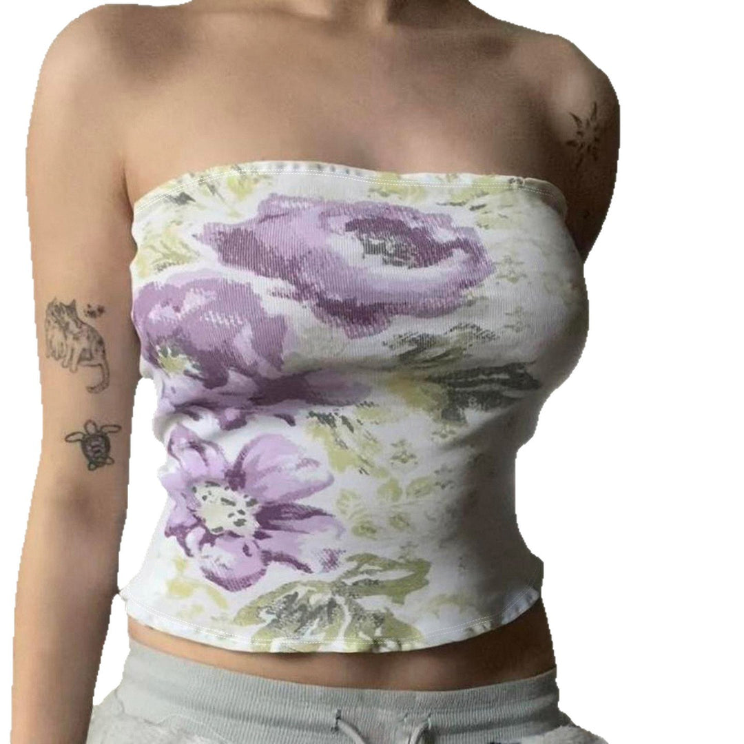 Dame Bandeau-top med blomsterdesign og elastisk midje Skjora