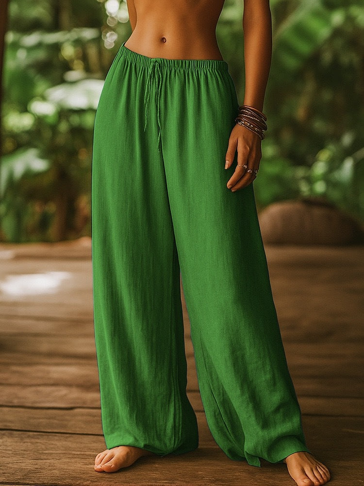 Ladies Wide Cut Summer Trousers with Elastic Waistband and Drawstring Skjora