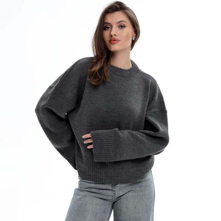 Kvinnes casual oversized genser med forkortede ermer og teksturert strikkemønster Skjora