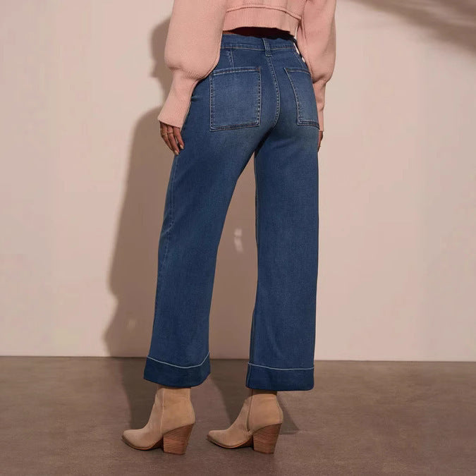Dame vidt skåret denim bukser med høyt liv Skjora
