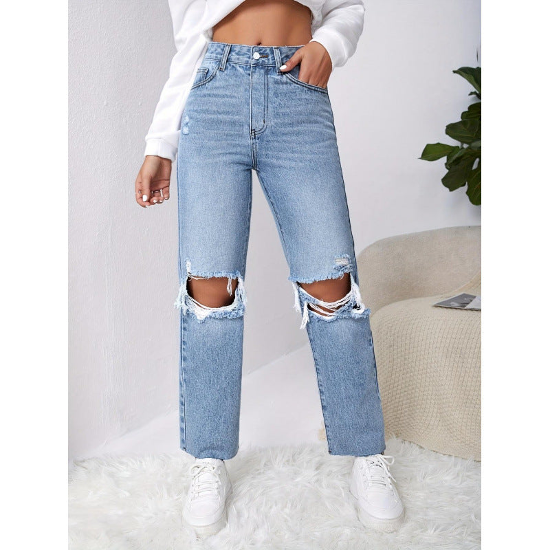Dame Mom-Jeans i vintage-look med ødelagte effekter Skjora