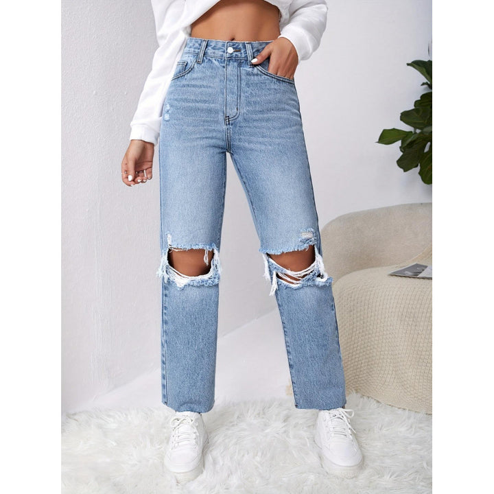 Dame Mom-Jeans i vintage-look med ødelagte effekter Skjora