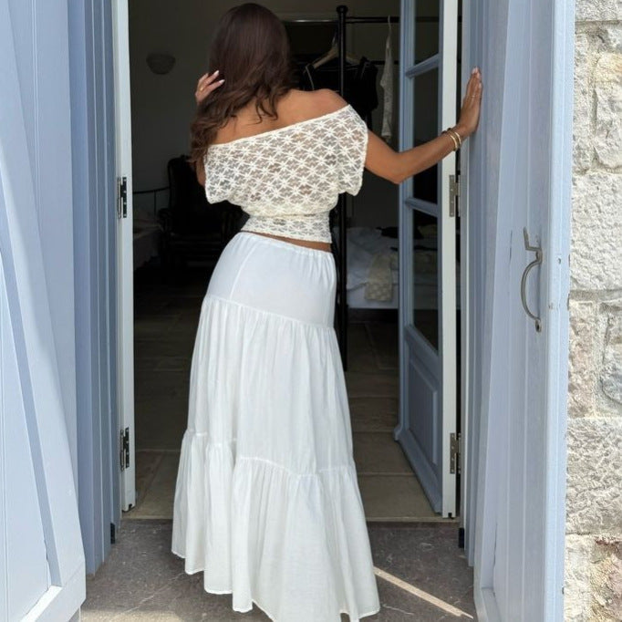 Dame Off-Shoulder Blonde Topp med blomsterdesign Skjora