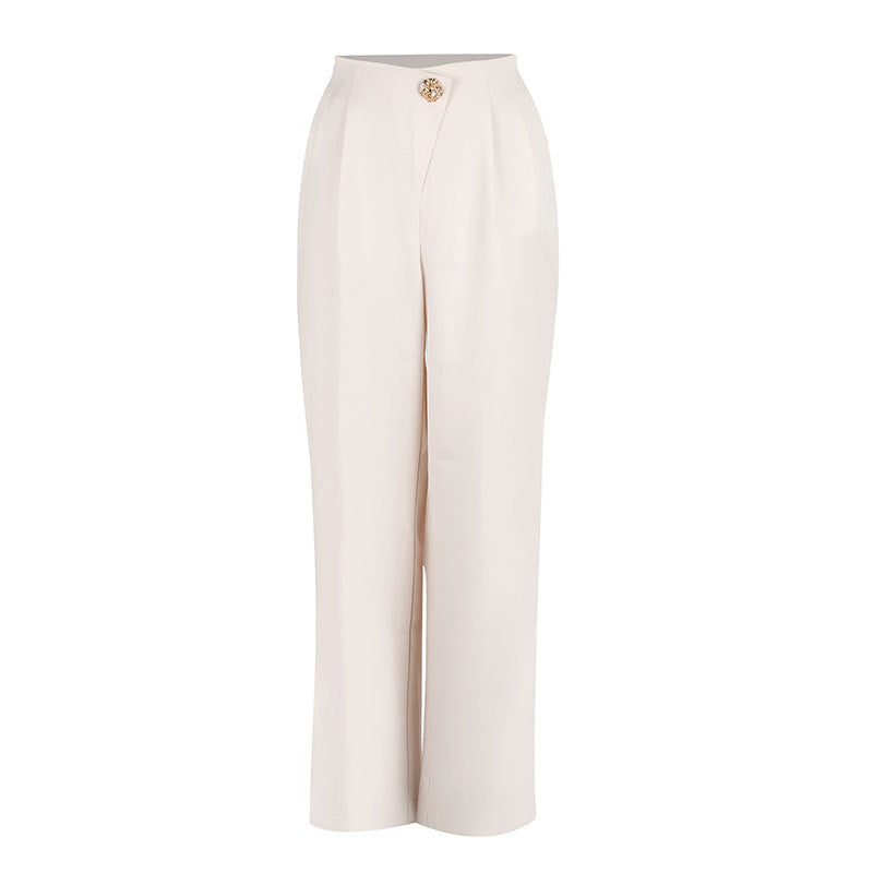 Dame vidt skjærte dressbukser med dekorativ knapp Skjora