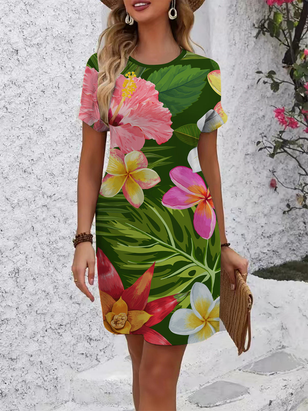 Dame uformell T-skjortekjole med fargerikt blomsterdesign og behagelig passform Skjora