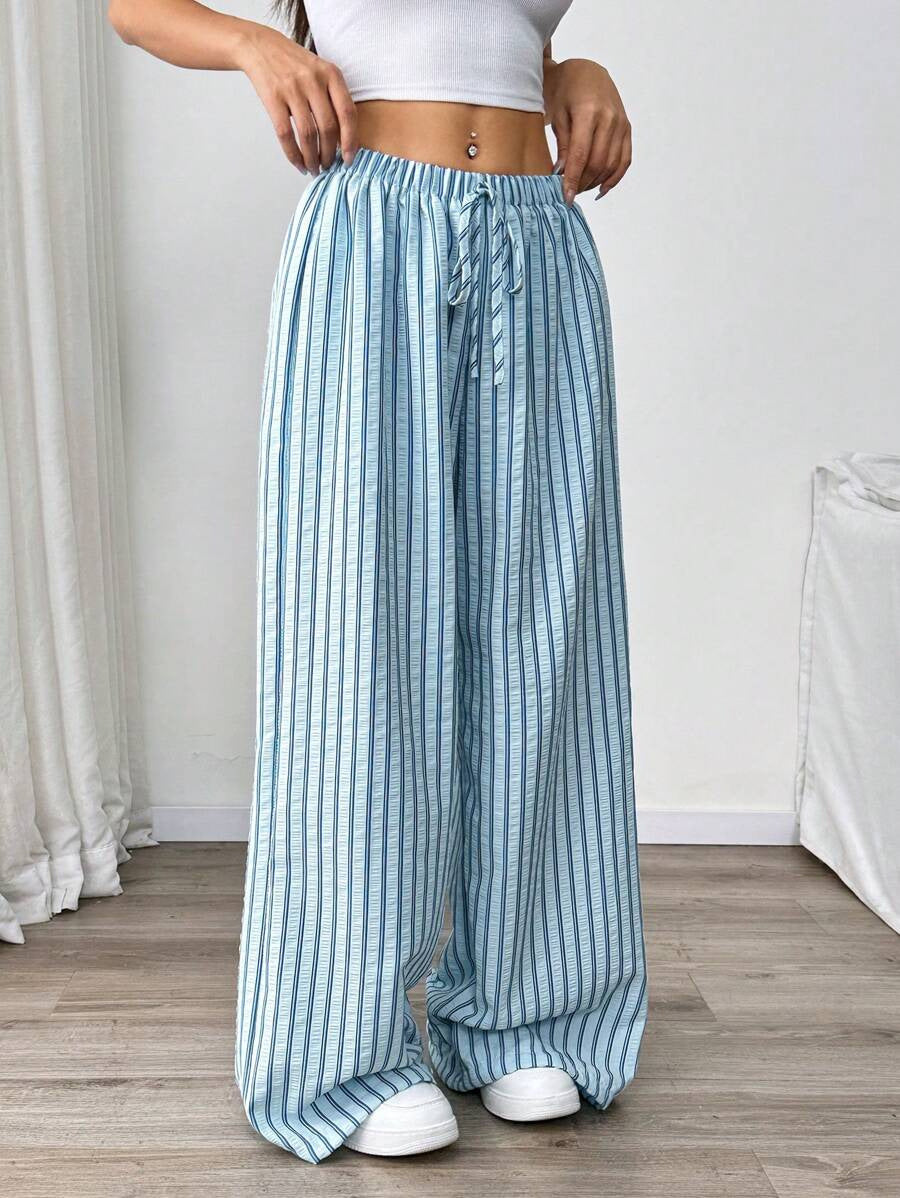 Dame casual høy midje bukser i stripet design Skjora