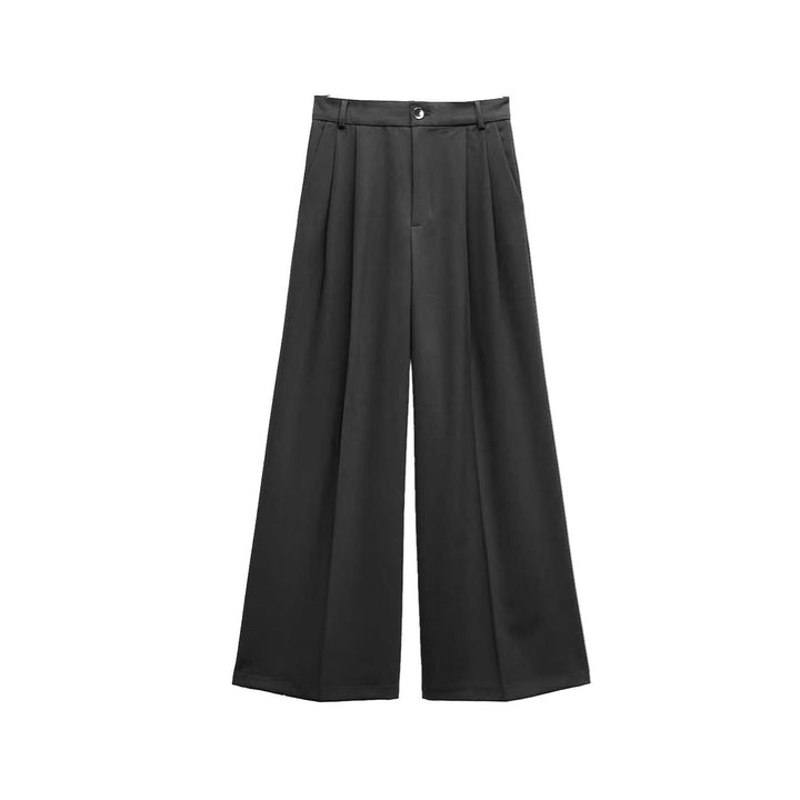 Dame elegante vide bukser med høy midje og folder Skjora