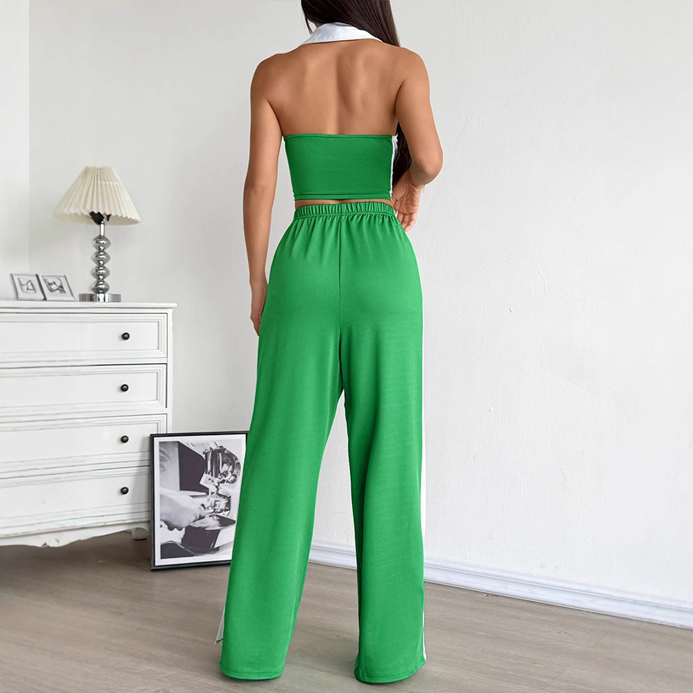 Dame To-delt sett med cropped topp og vide bukser Skjora