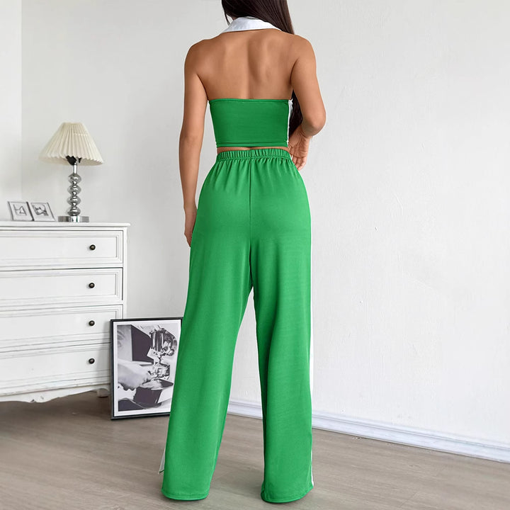 Dame To-delt sett med cropped topp og vide bukser Skjora