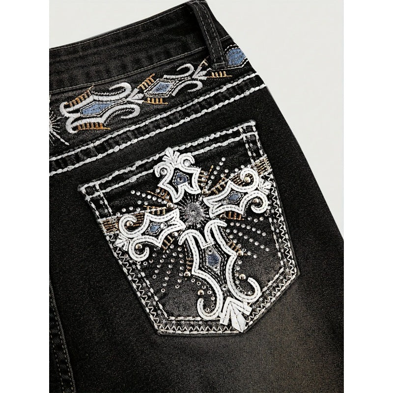 Dame Bootcut Jeans med kunstnerisk broderi Skjora