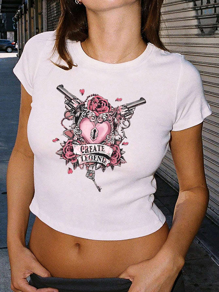 Dame Crop-Top med iøynefallende tekst Skjora
