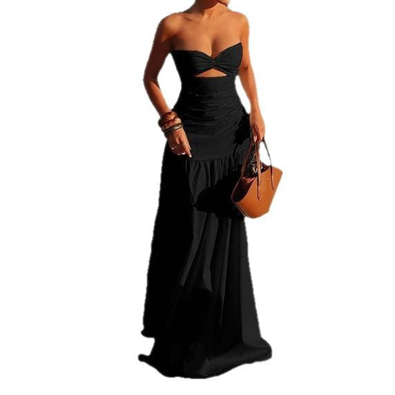 Dame Off-Shoulder Maxikjole med raffinert cut-out og flytende skjørt Skjora