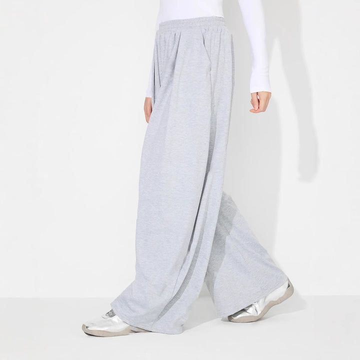 Dame brede Palazzo bukser med elastisk midjebånd og folder Skjora