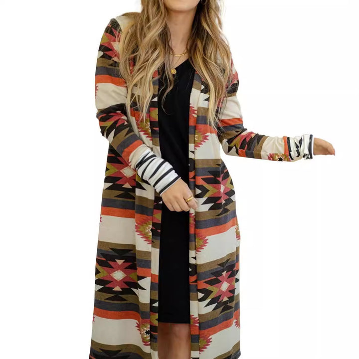 Kvinne Langermet Kimono Cardigan med Unik Mønster Skjora