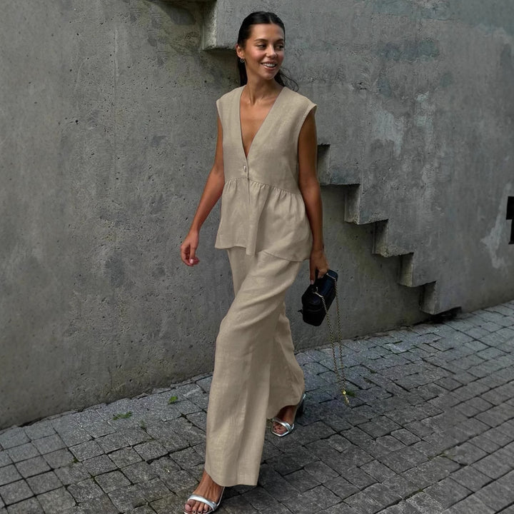 Dame luftig Jumpsuit med V-hals og flytende snitt Skjora