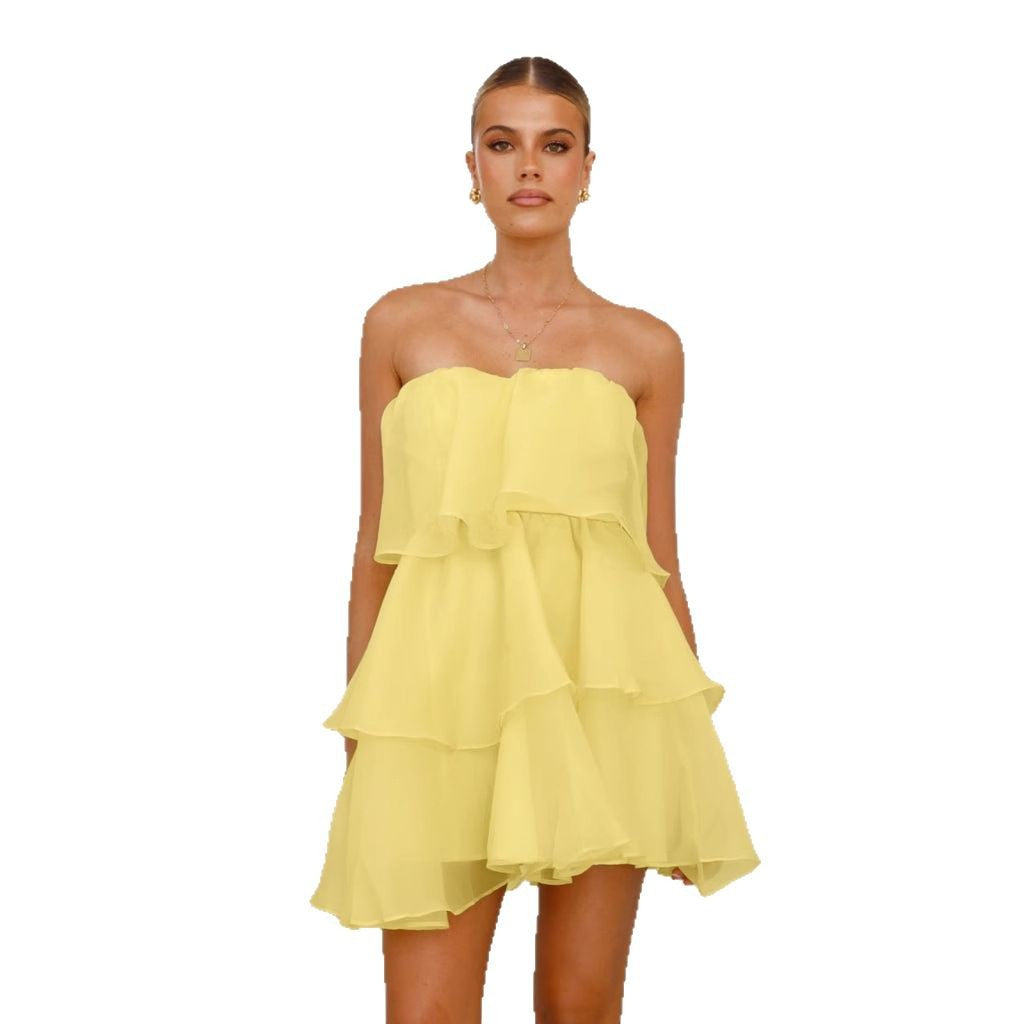 Kvindernes legesyge chiffon kjole med svingende flæse og off-shoulder design