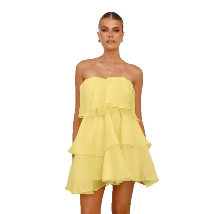 Kvindernes legesyge chiffon kjole med svingende flæse og off-shoulder design